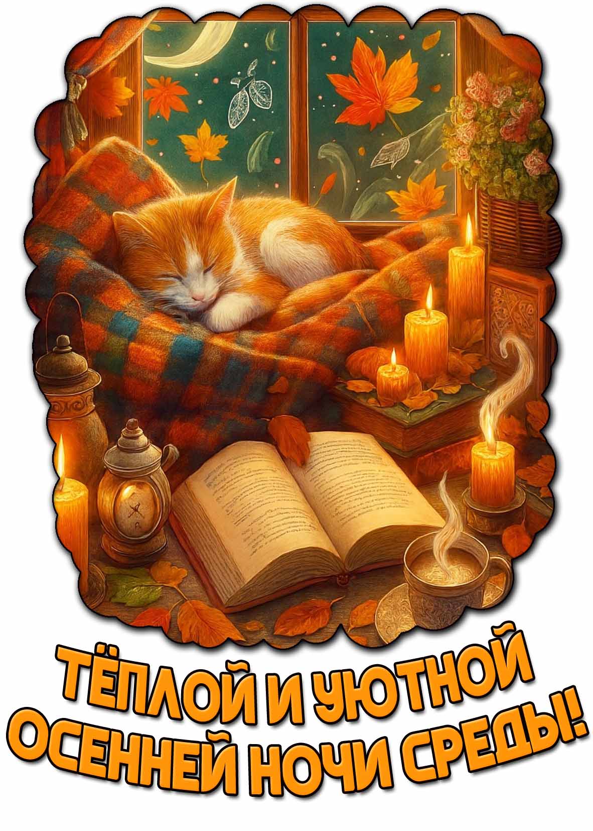 Открытка "Тёплой и уютной осенней ночи среды!"