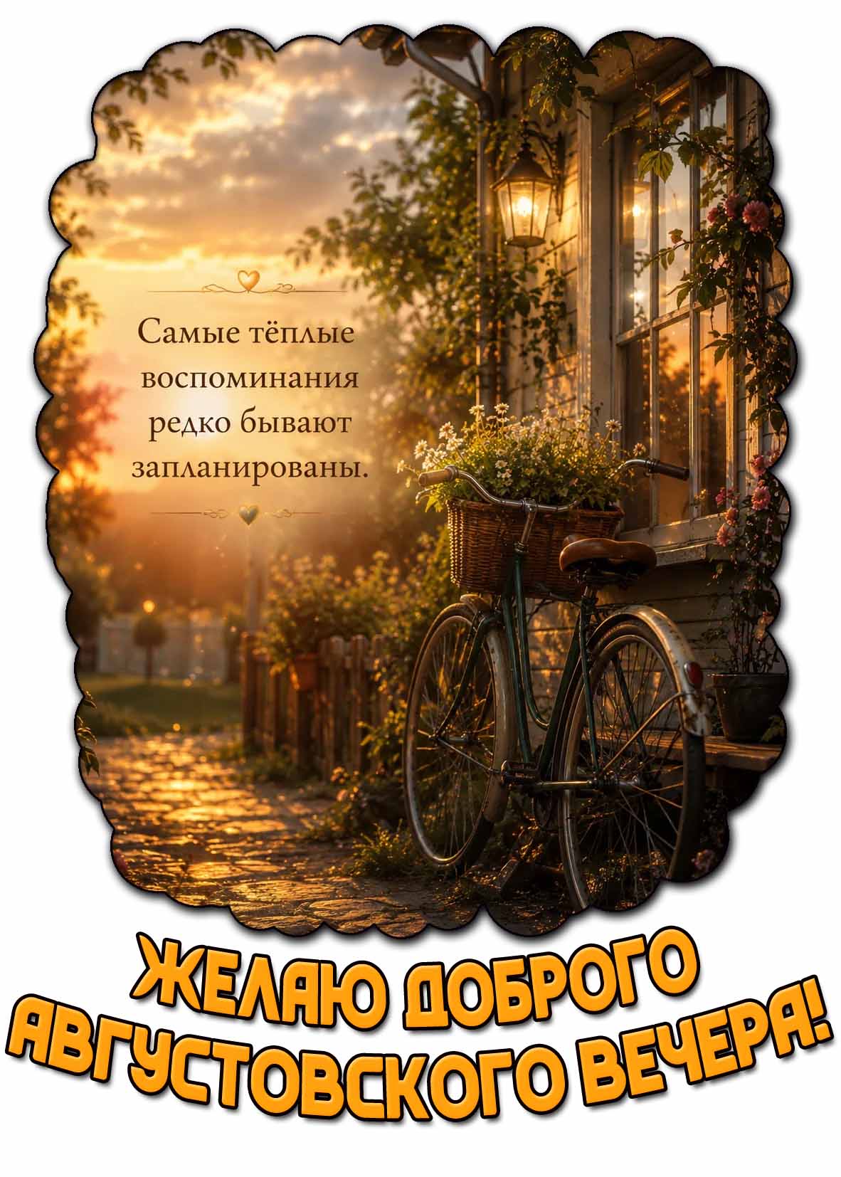 Открытка "Желаю доброго августовского вечера! Самые тёплые воспоминания редко бывают запланированы!"