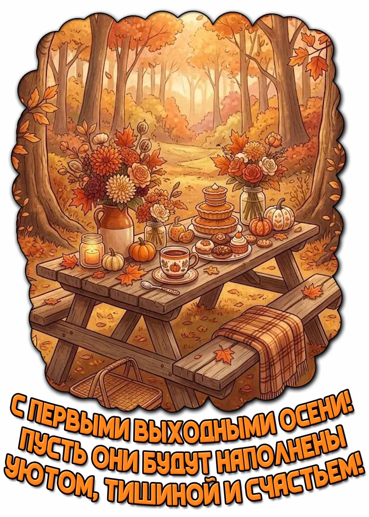 Картинка "С первыми выходными осени! Пусть они будут наполнены уютом, тишиной и счастьем!"
