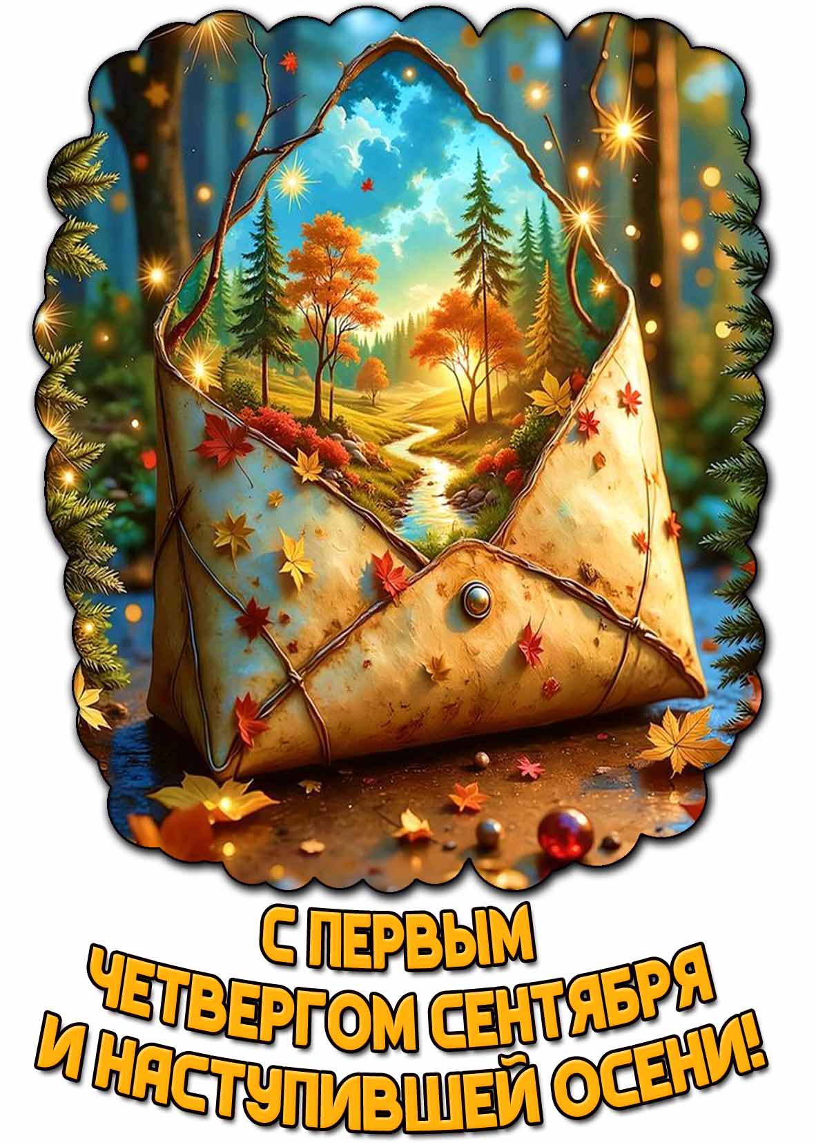 Открытка с первым четвергом сентября и наступившей осени