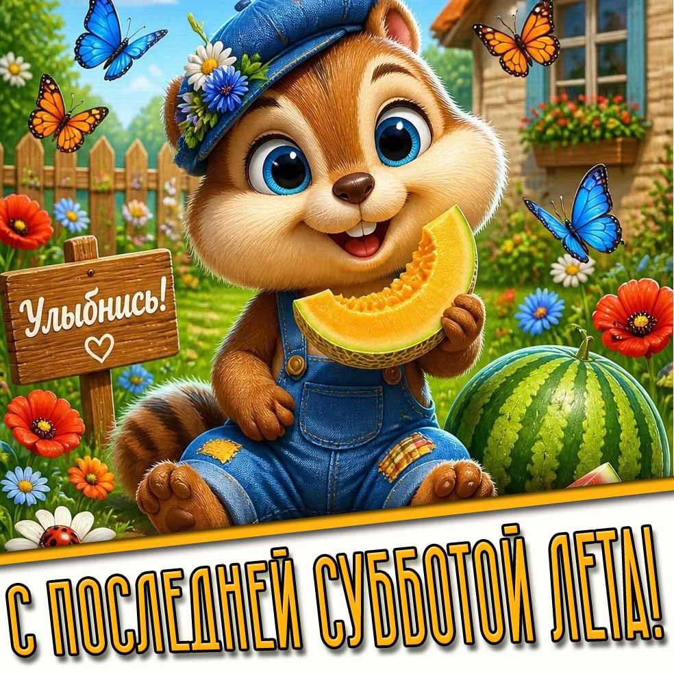 Прикольная открытка "С последней субботой лета! Улыбнись!"