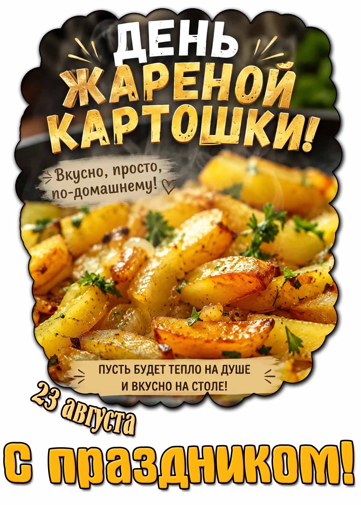 Поздравительная открытка на 23 августа - день жареной картошки! С праздником!