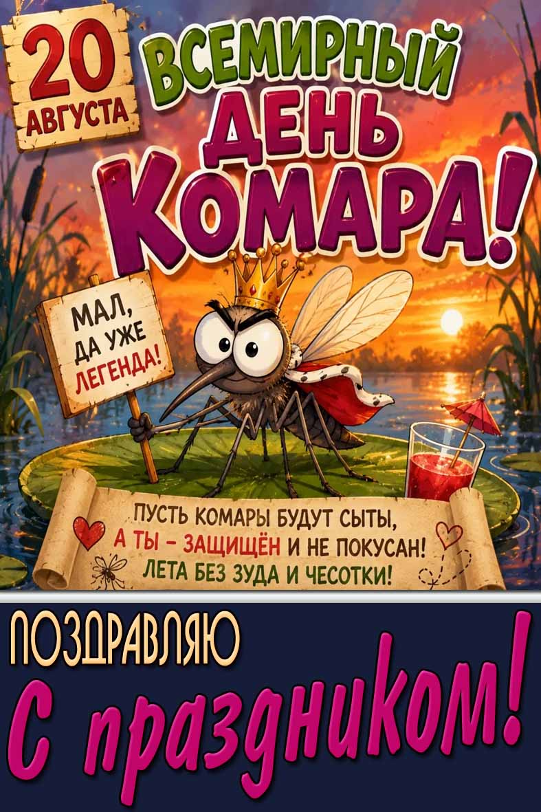 Прикольная картинка 20 августа - Всемирный день комара! Поздравляю с праздником! Мал, да уже легенда!