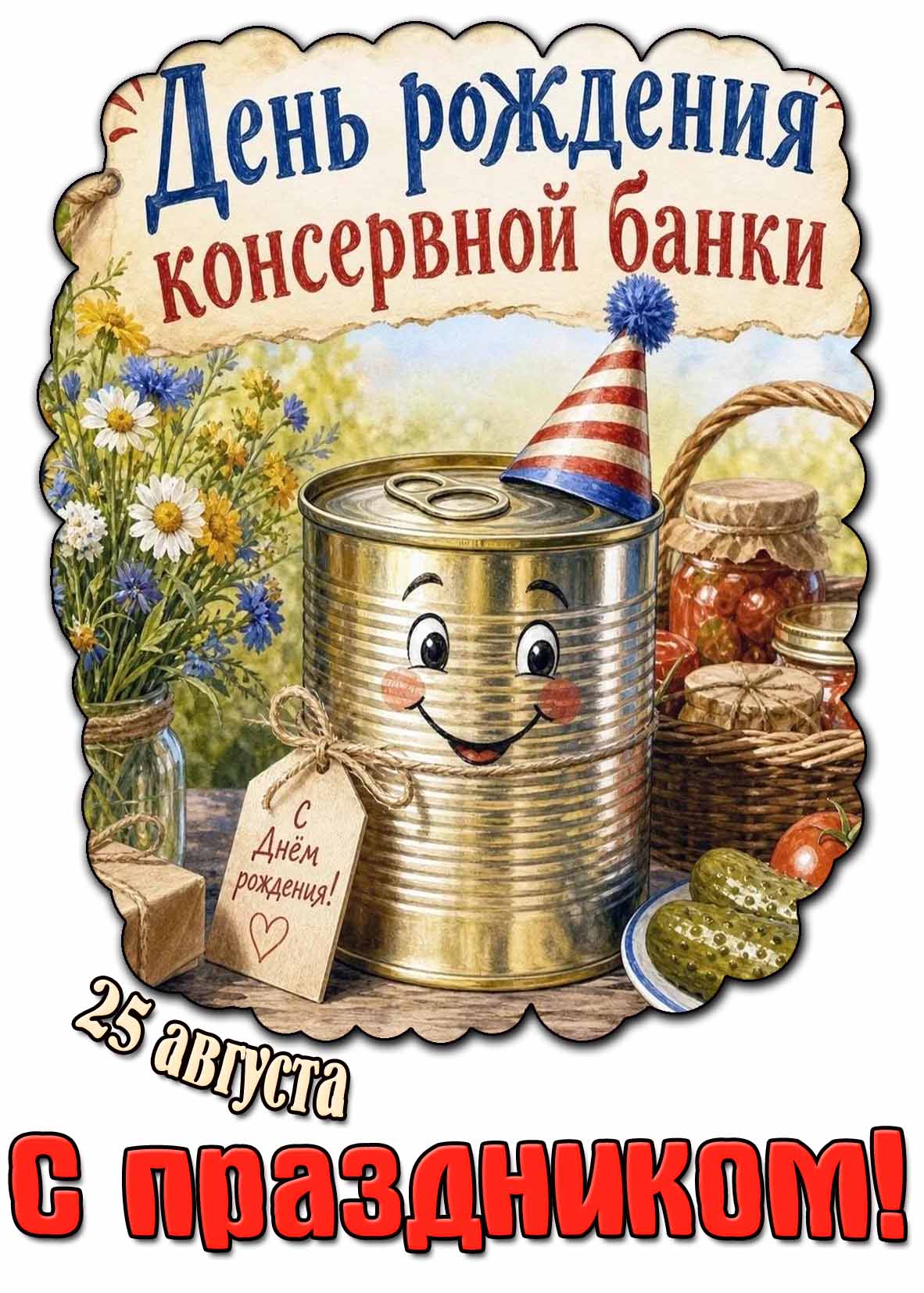 Прикольная картинка 25 августа - день рождения консервной банки! С праздником!
