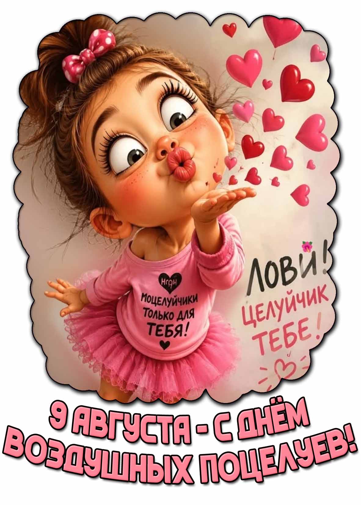 Прикольная картинка 9 августа - С днём воздушных поцелуев! Лови! Поцелуйчик тебе!