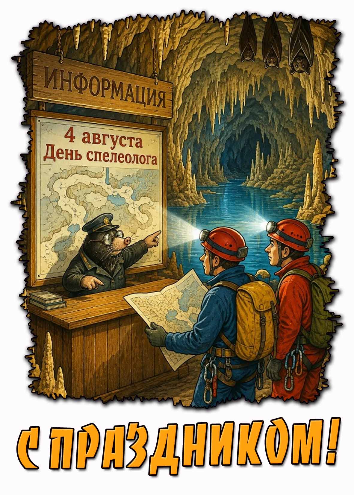 Прикольная картинка на 4 августа - день спелеолога! С праздником!
