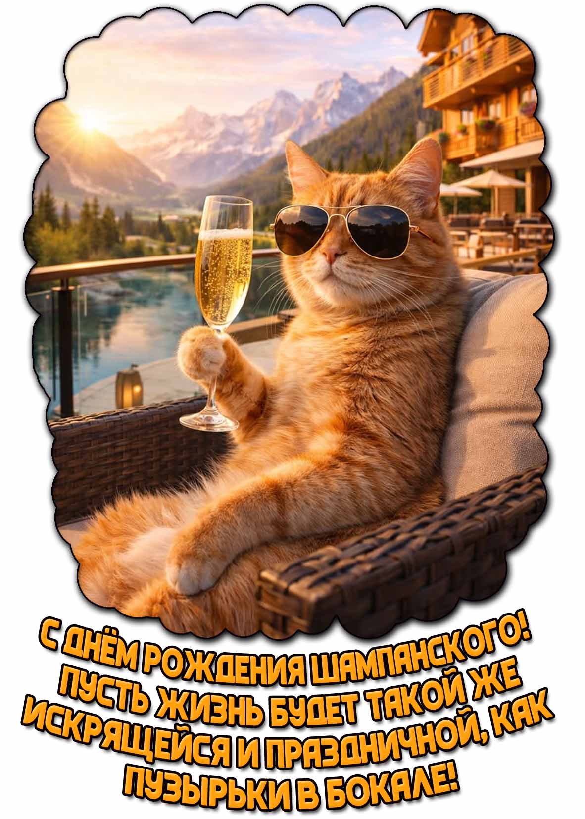 Прикольная картинка "С днём рождения шампанского! Пусть жизнь будет такой же искрящейся и праздничной, как пузырьки в бокале!"