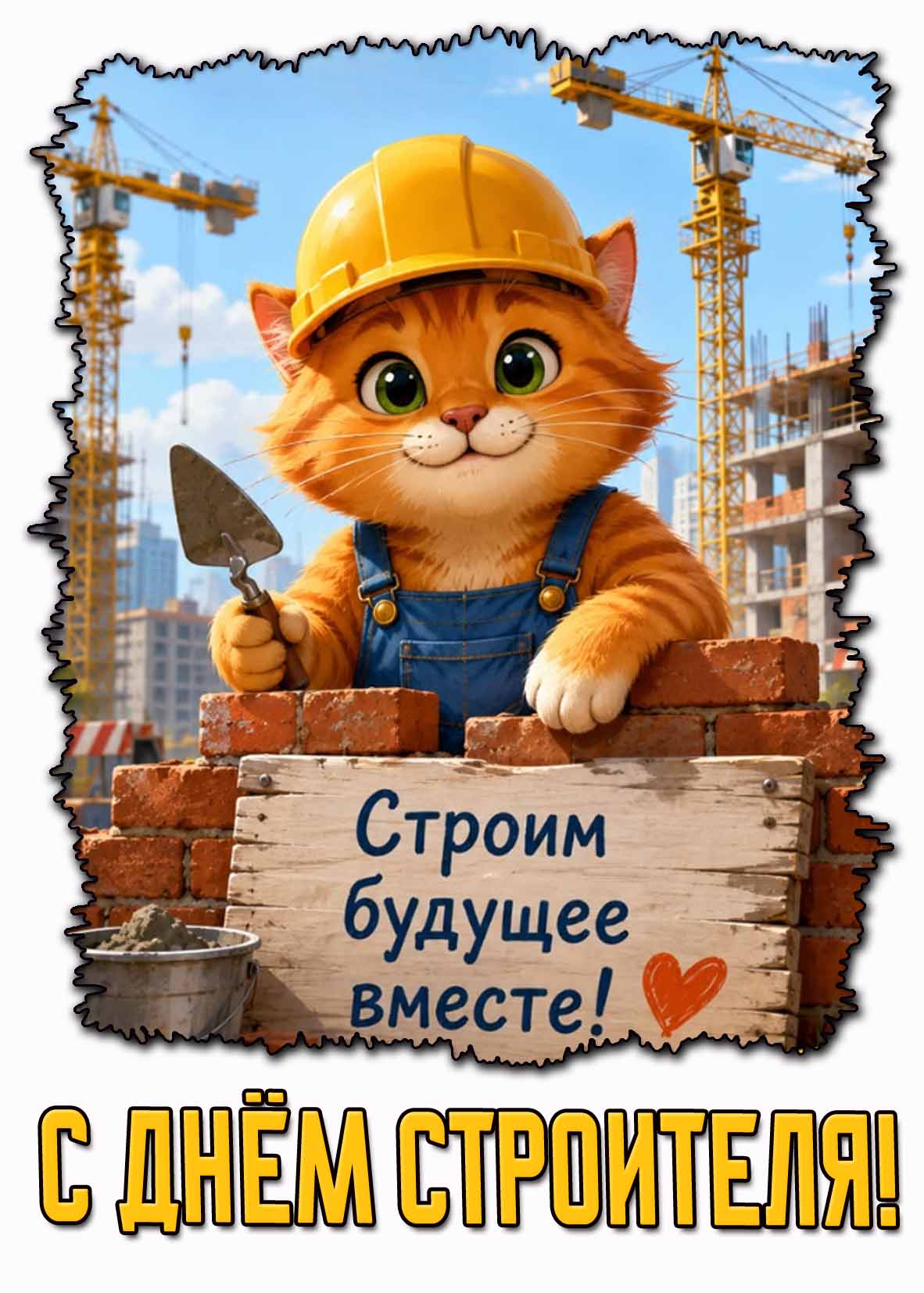 Прикольная картинка "С днём строителя! Строим будущее вместе!"