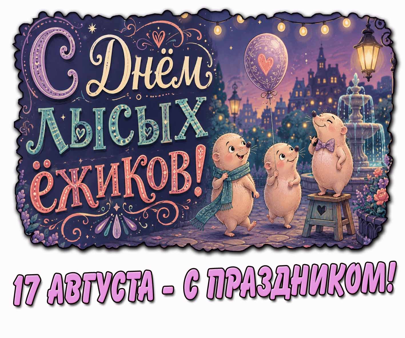 Прикольная открытка 17 августа - с днём лысых ёжиков! С праздником!