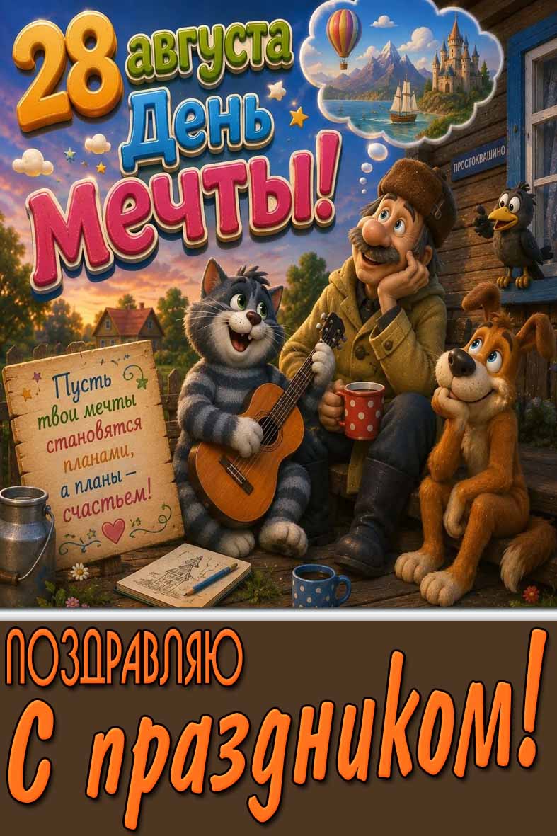 Прикольная открытка 28 августа - день мечты! Поздравляю с праздником!
