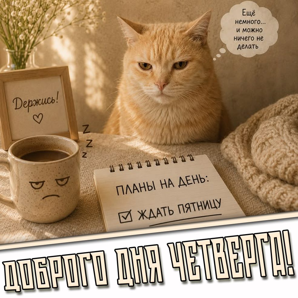 Прикольная открытка "Доброго дня четверга! Планы на день : Ждать пятницу!"