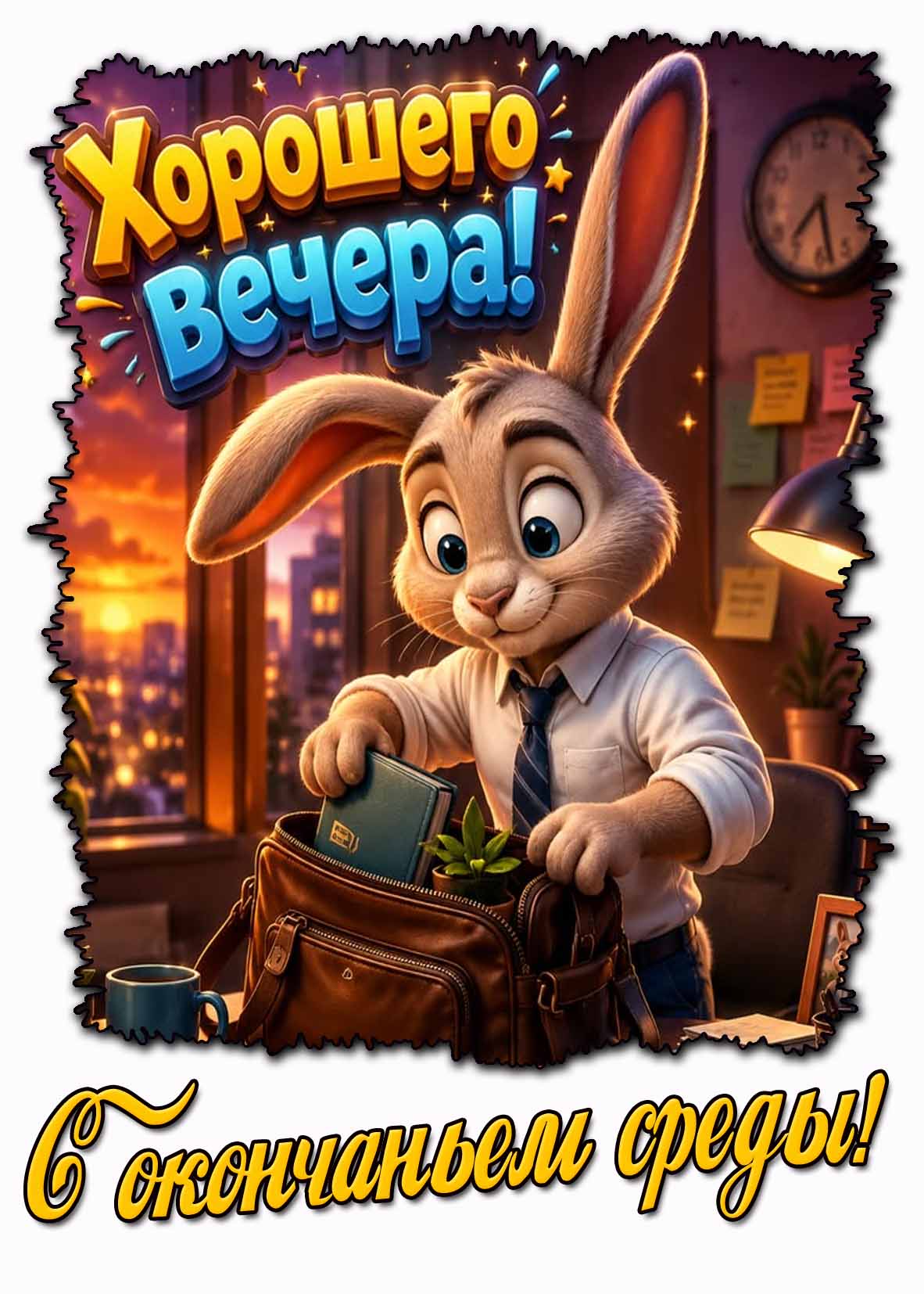 Прикольная открытка "Хорошего вечера! С окончаньем среды!"