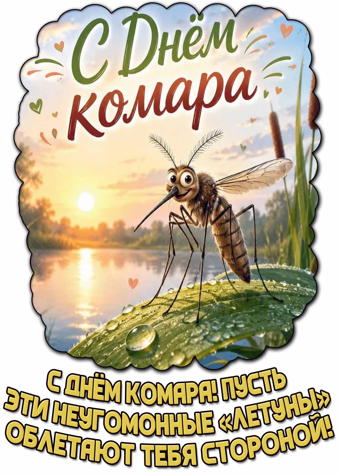 Прикольная открытка "С днём комара! Пусть эти неугомонные «летуны» облетают тебя стороной!"