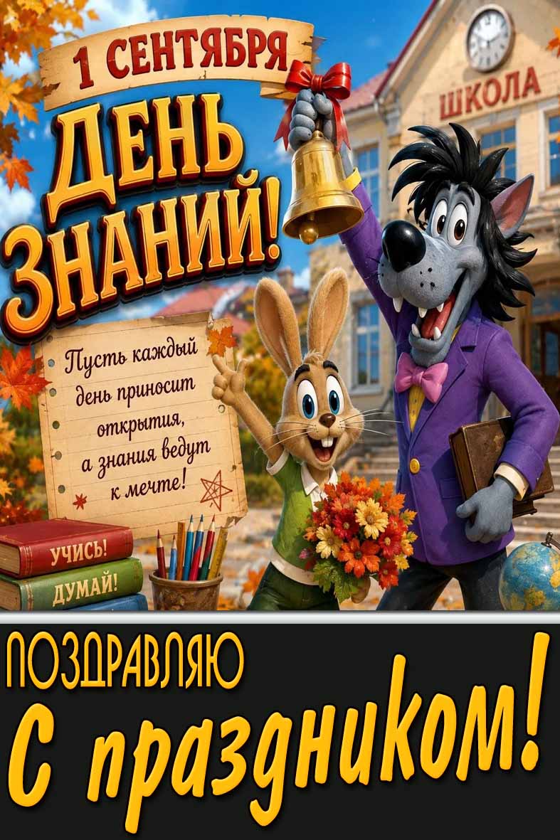 Прикольная открытка на день знаний - 1 сентября