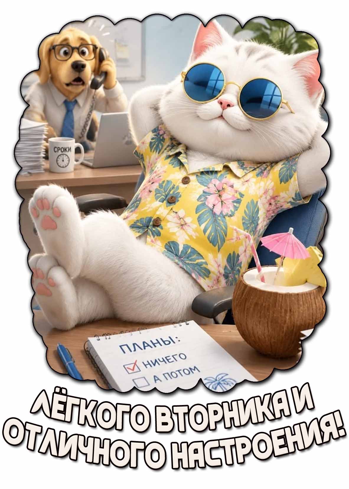 Прикольная картинка "Лёгкого вторника и отличного настроения!"