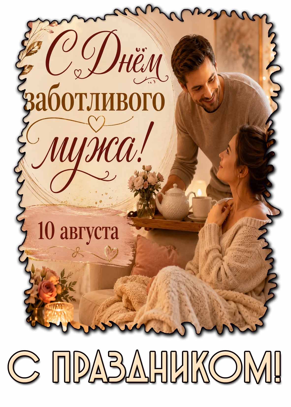 Романтическая открытка "С днём заботливого мужа! С праздником!"