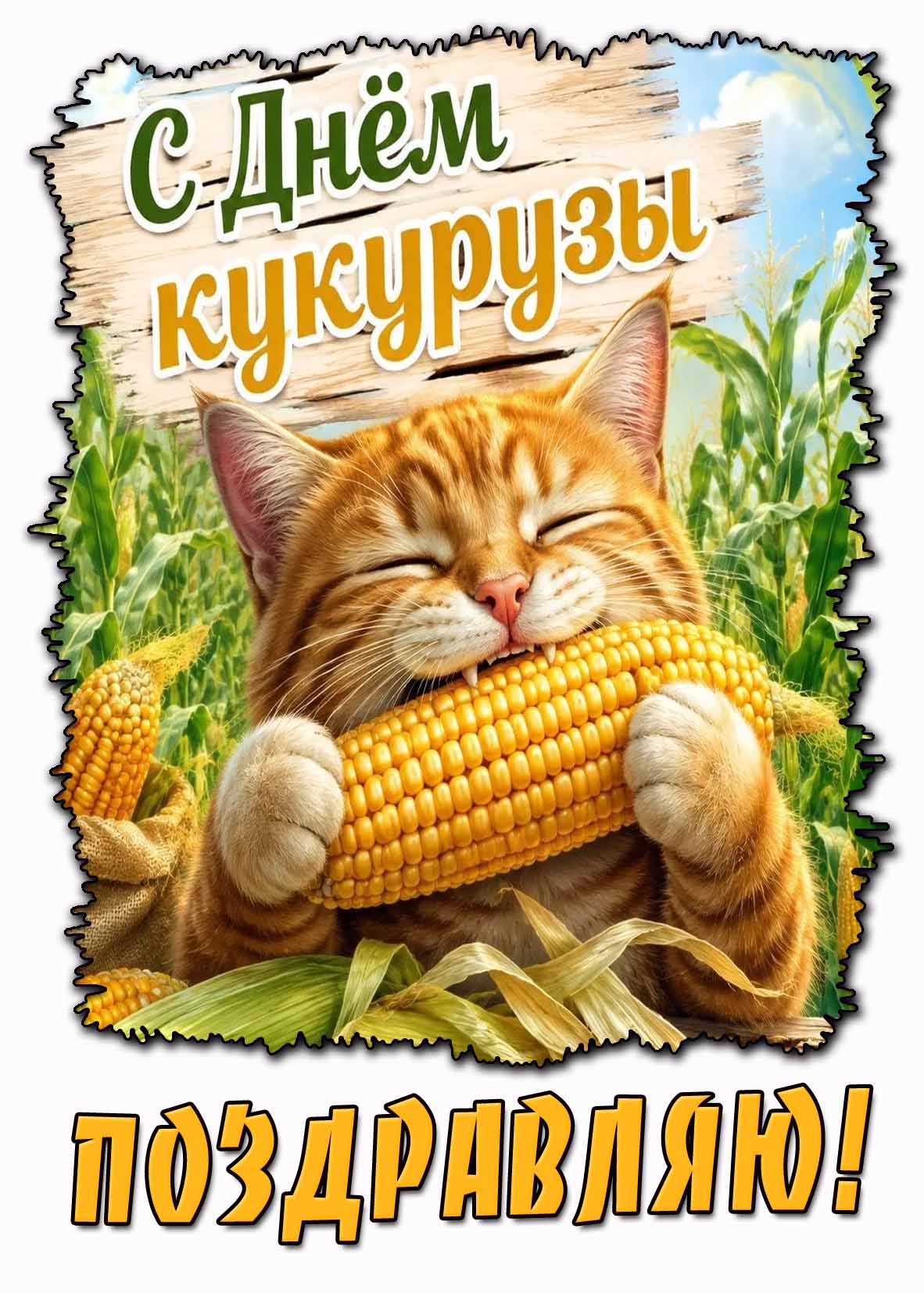 С днём кукурузы! Поздравляю! - прикольная картинка с котом