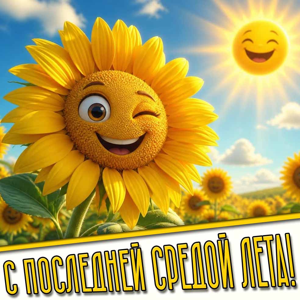 С последней средой лета! - открытка с подсолнухом