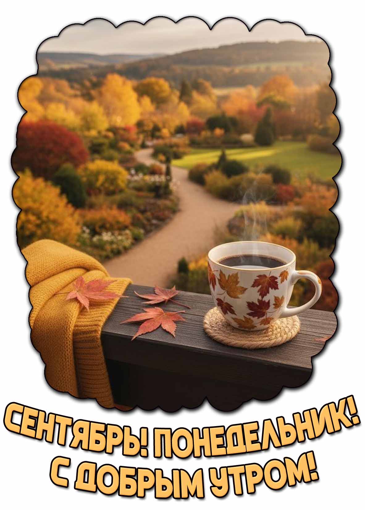 Открытка "Сентябрь! Понедельник! С добрым утром!"