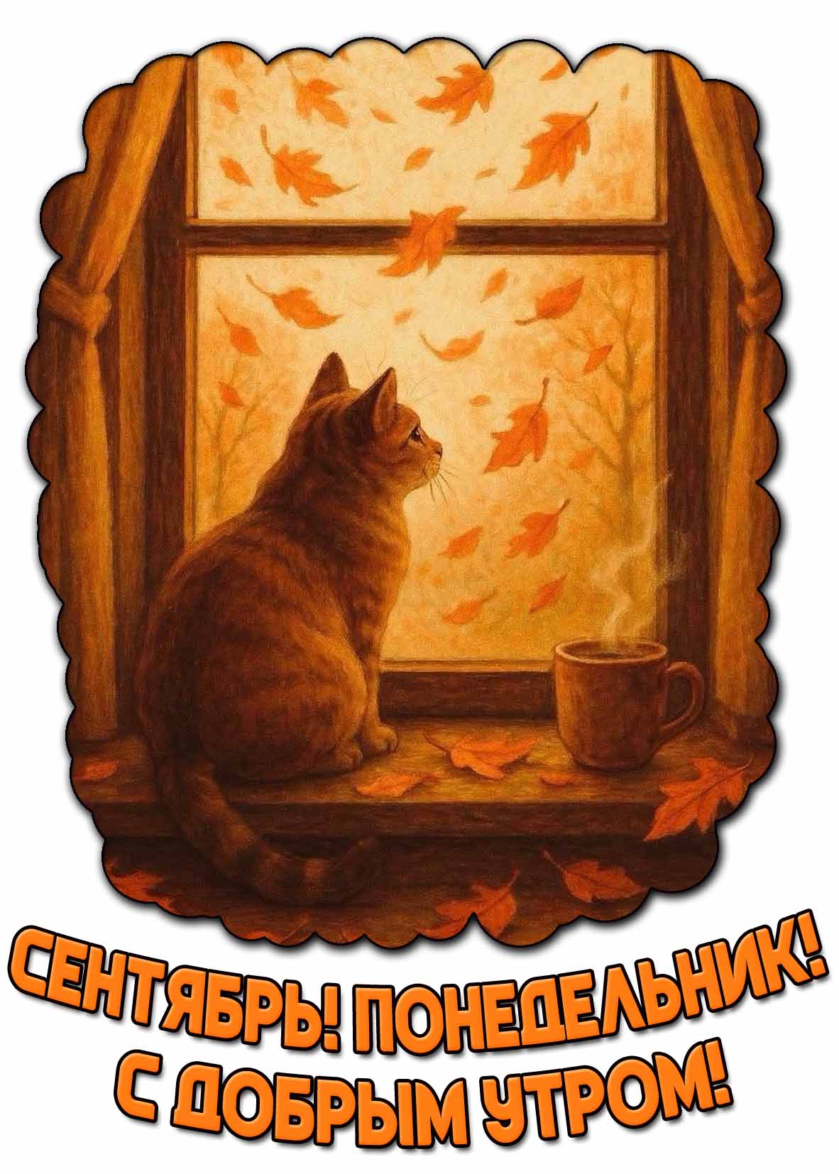 Красивая открытка "Сентябрь! Понедельник! С добрым утром!"