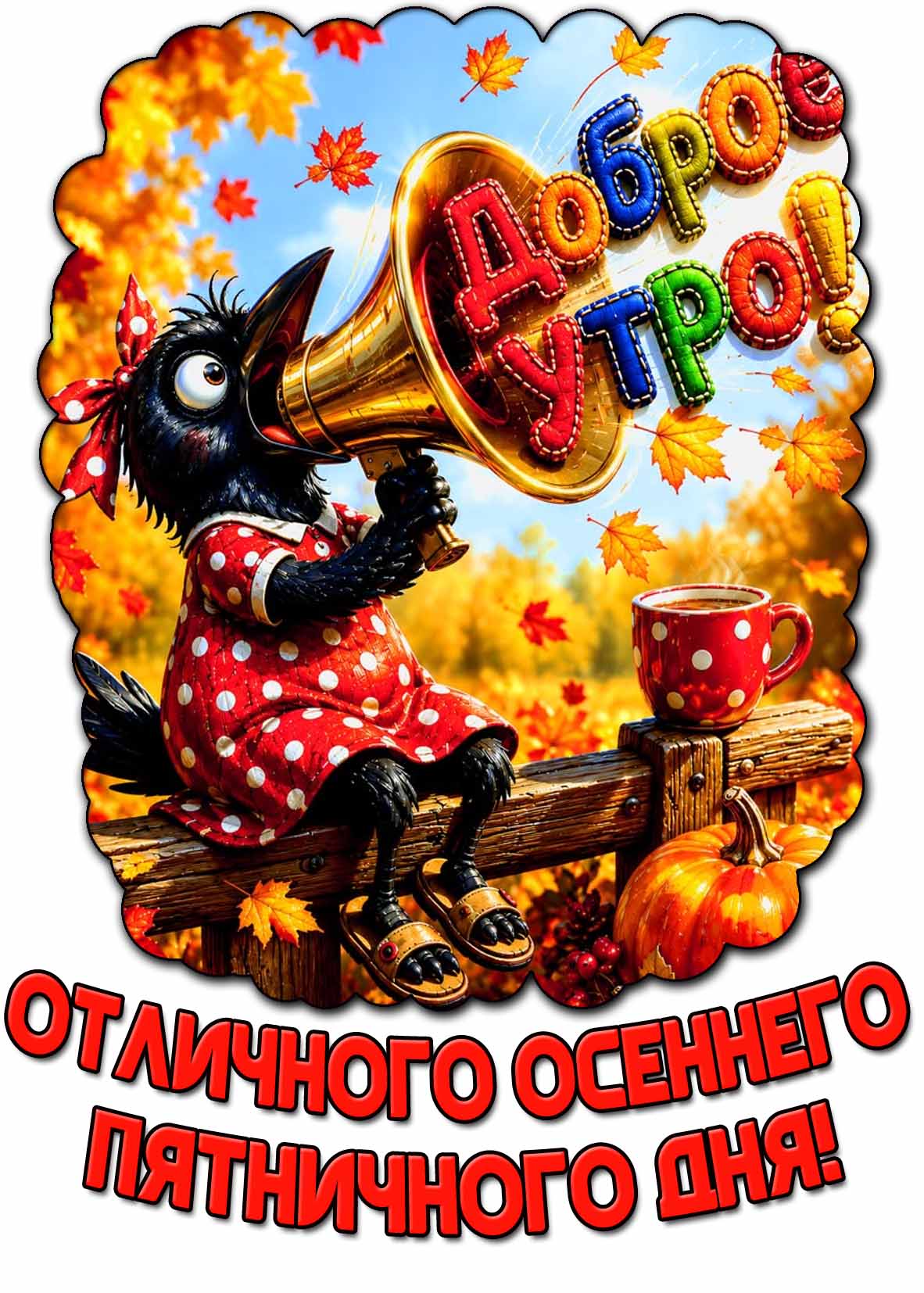 Смешная открытка "Доброе утро! Отличного осеннего пятничного дня!"