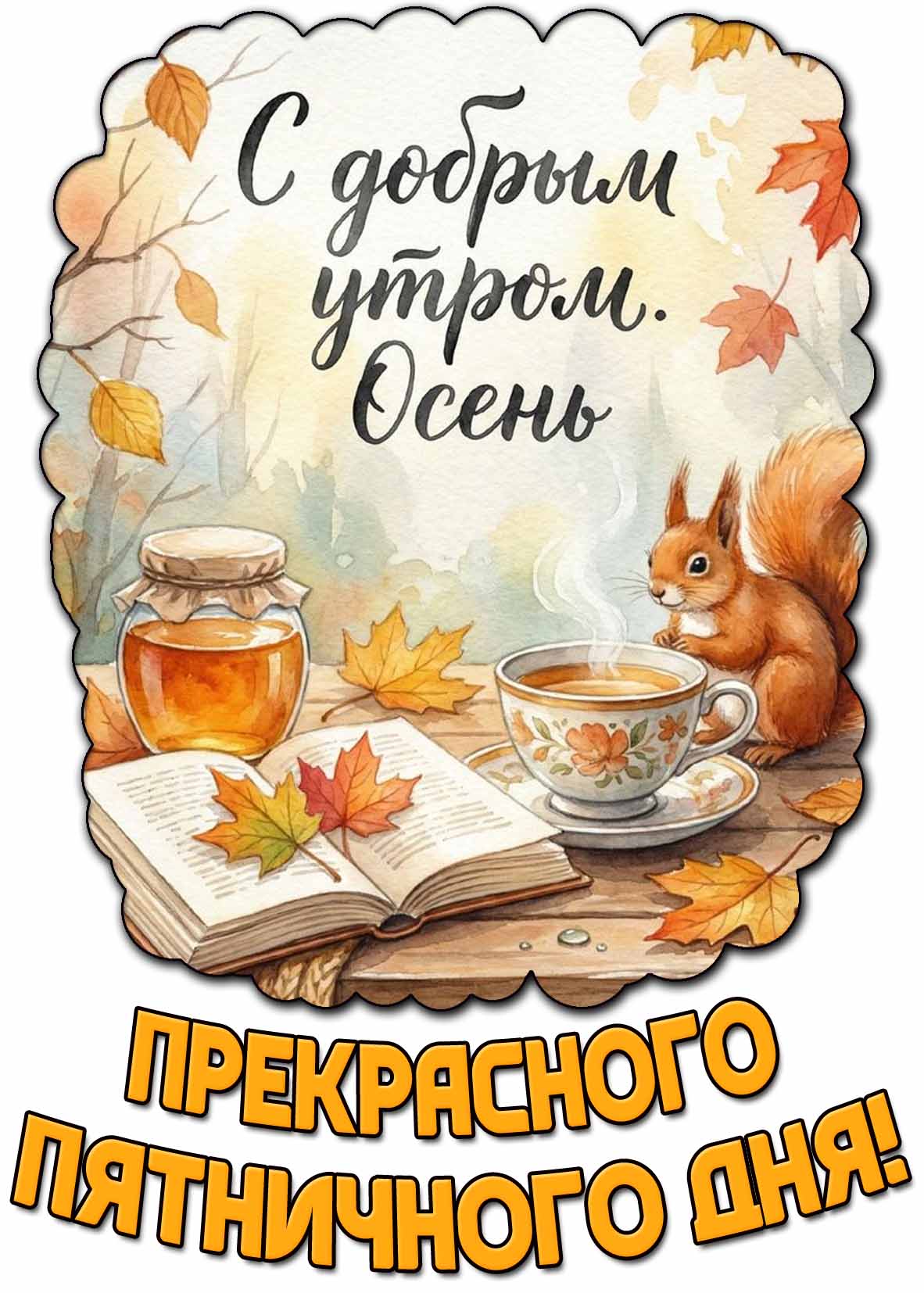 Красивая открытка "С добрым утром осень! Прекрасного пятничного дня!"