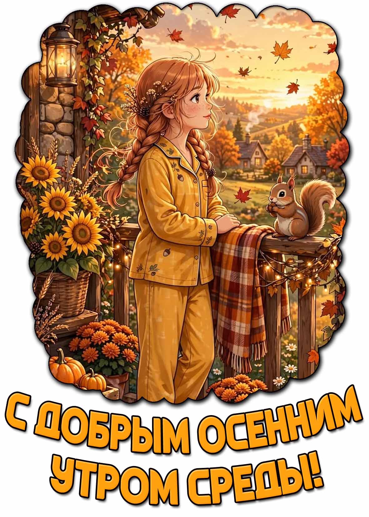 С добрым осенним утром среды! - детская открытка
