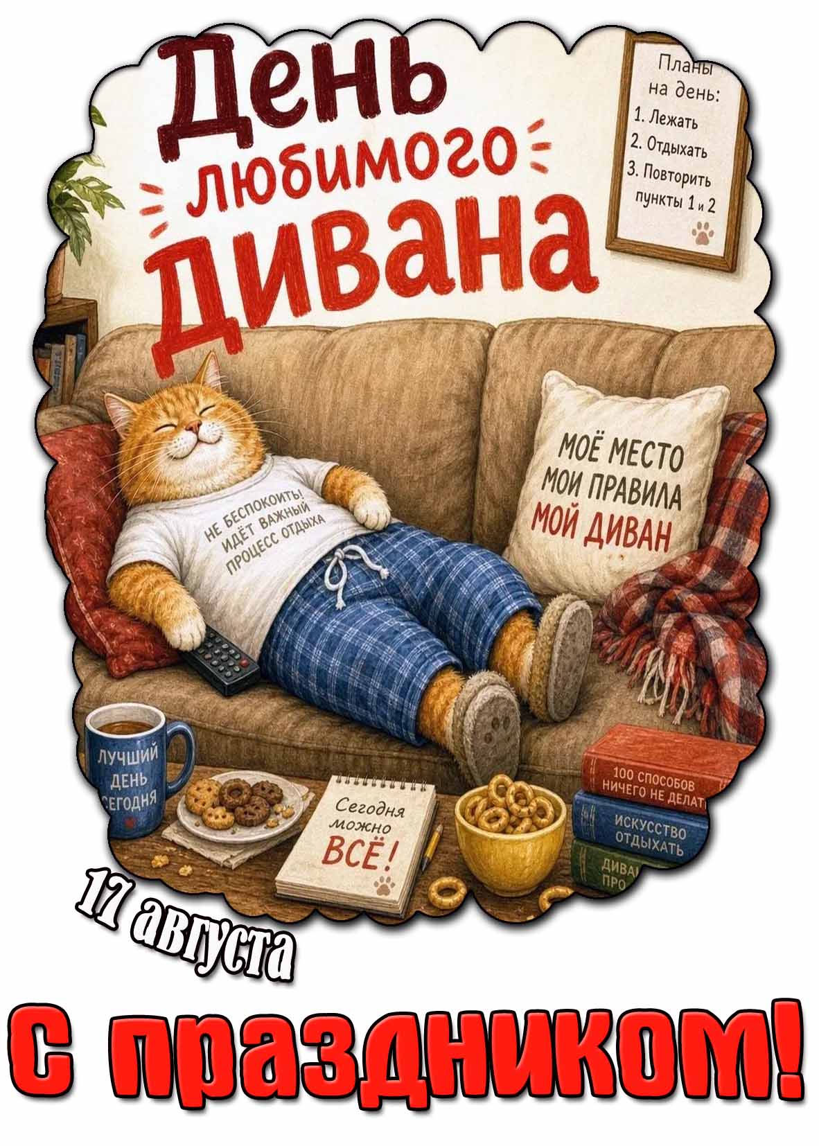 Смешная картинка 17 августа - день любимого дивана! С праздником!