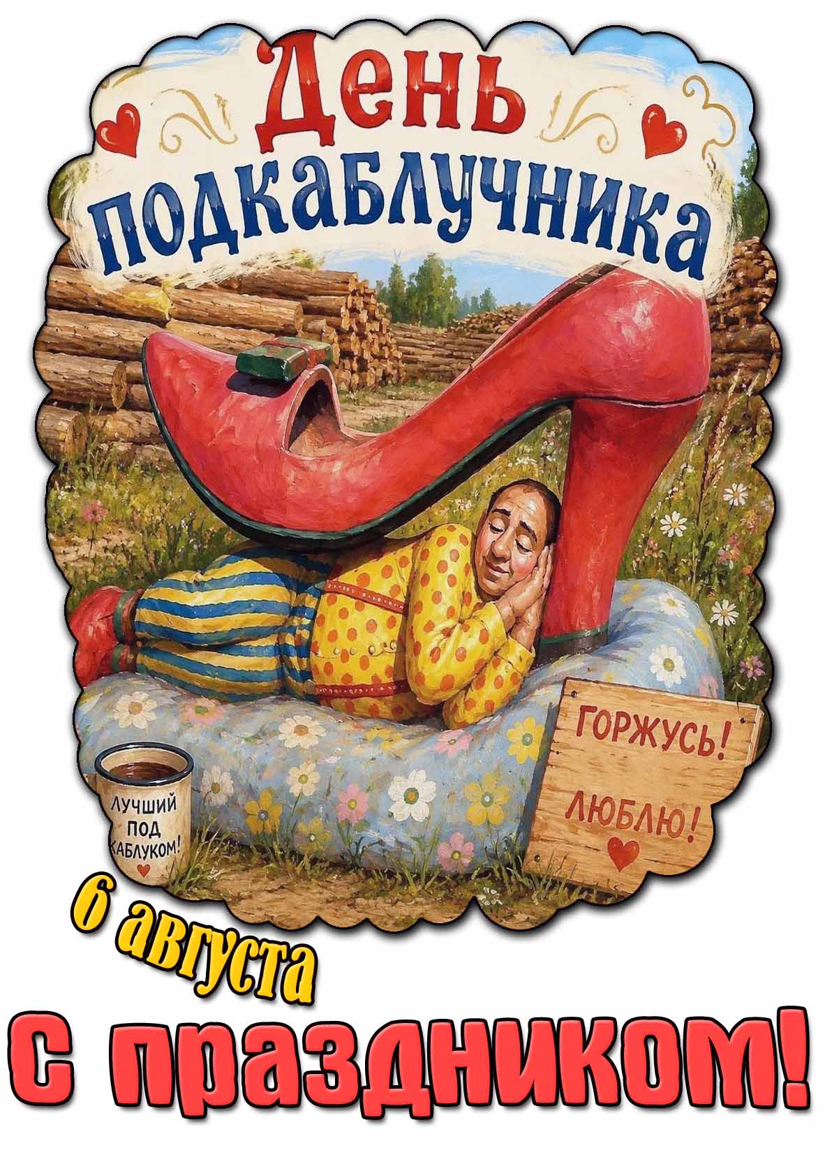 Смешная картинка 6 августа - день подкаблучника! Горжусь! Люблю! С праздником!