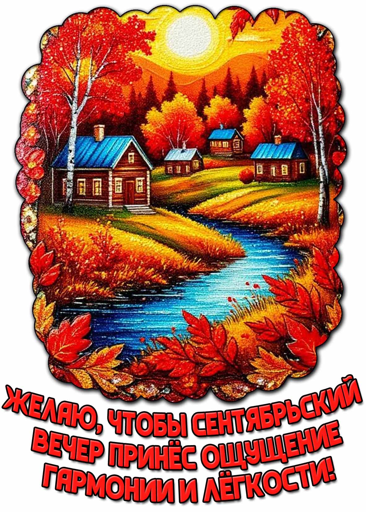Открытка "Желаю, чтобы сентябрьский вечер принёс ощущение гармонии и лёгкости!"