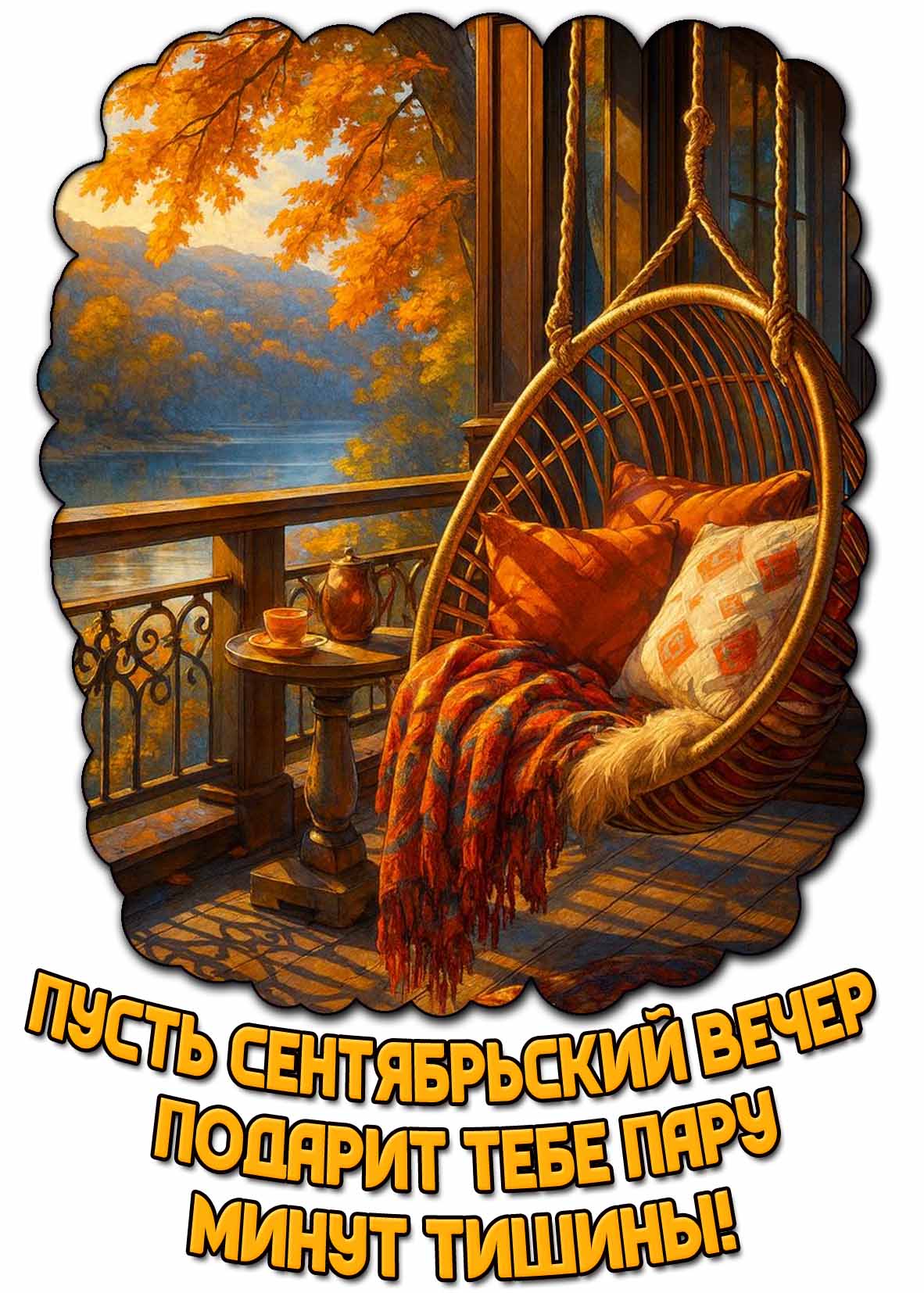 Открытка "Пусть сентябрьский вечер подарит тебе пару минут тишины!"