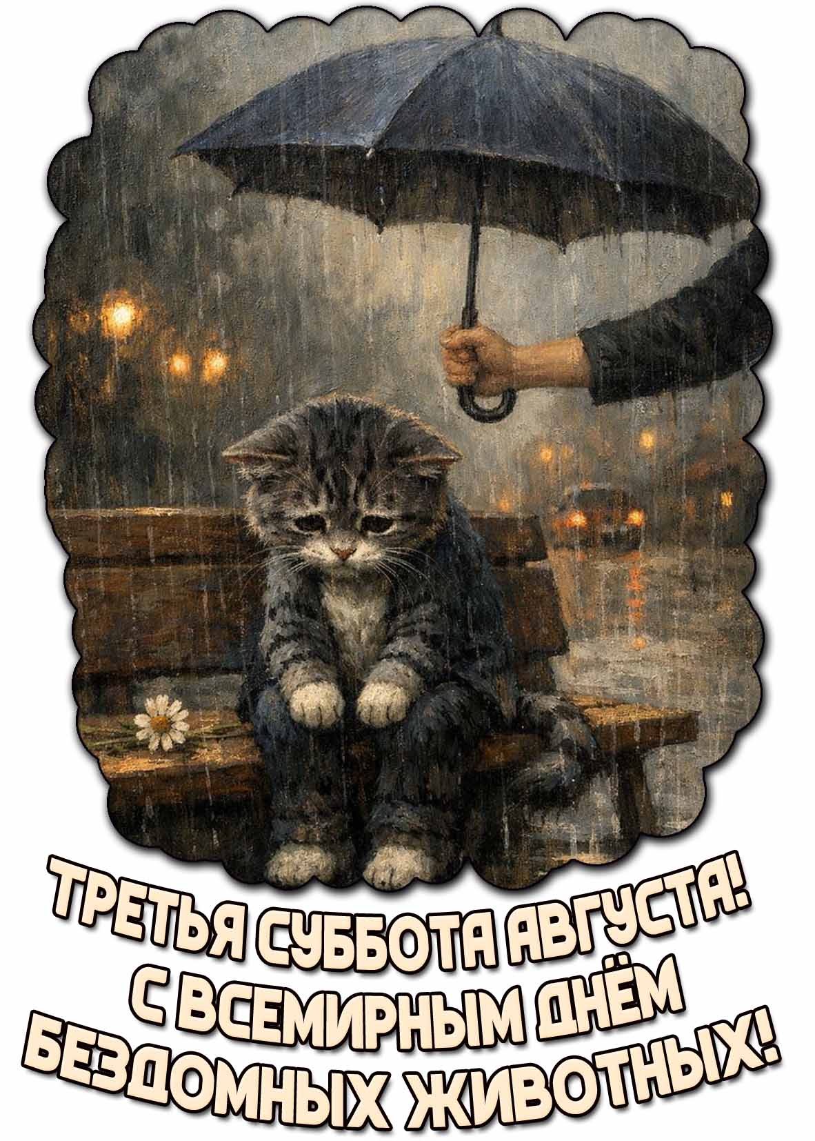 Трогательная открытка "Третья суббота августа! C Всемирным днём бездомных животных!"