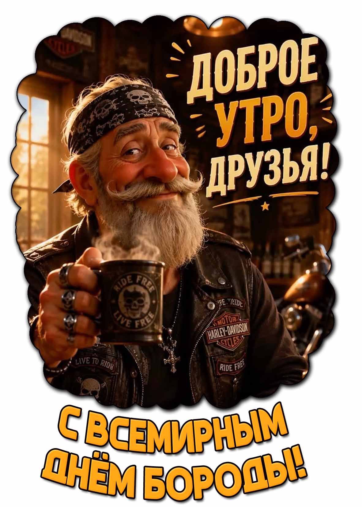 Картинка "Доброе утро, друзья! С Всемирным днём бороды!"