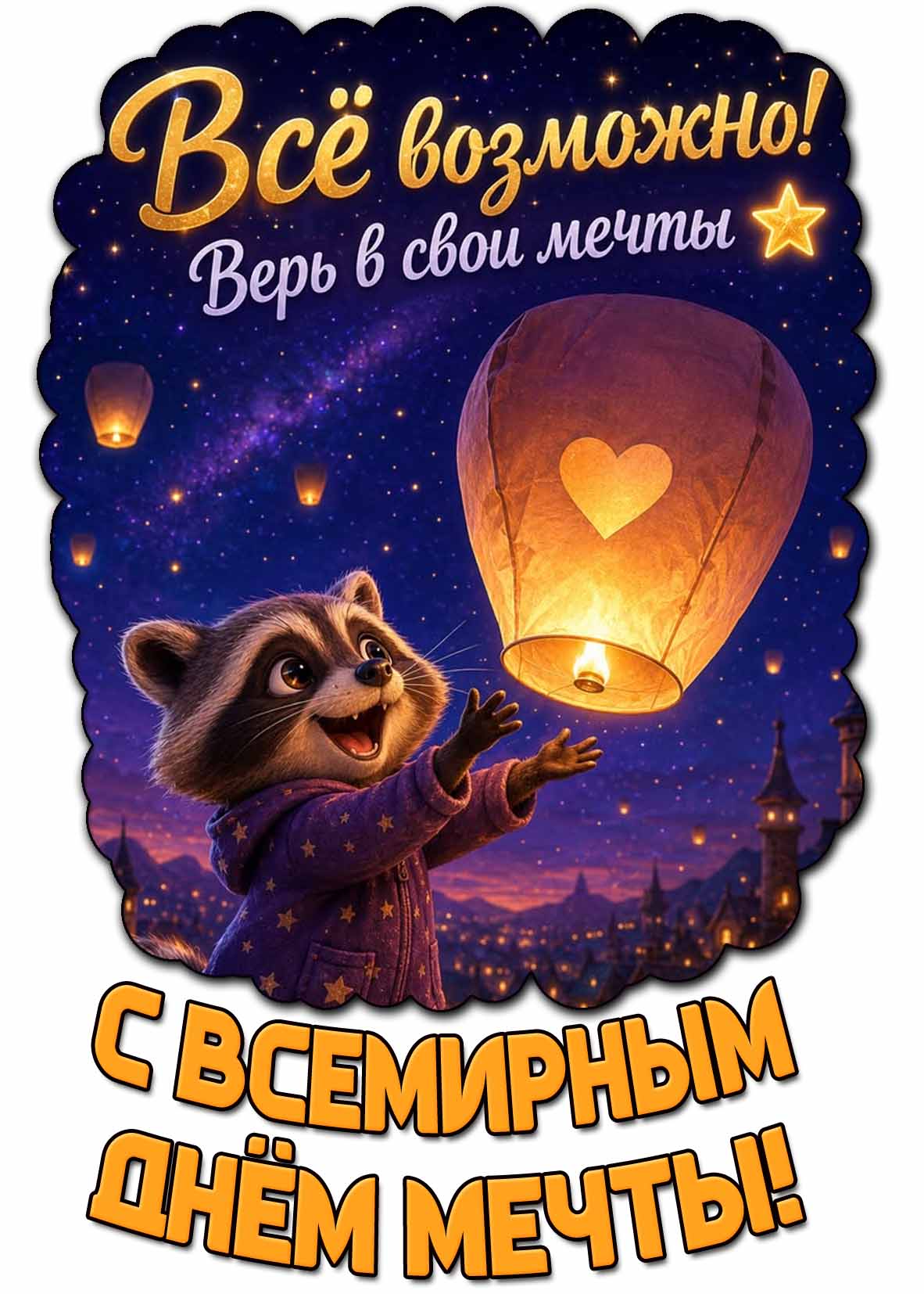 Красивая открытка "С Всемирным днём мечты! Всё возможно! Верь в свои мечты!"