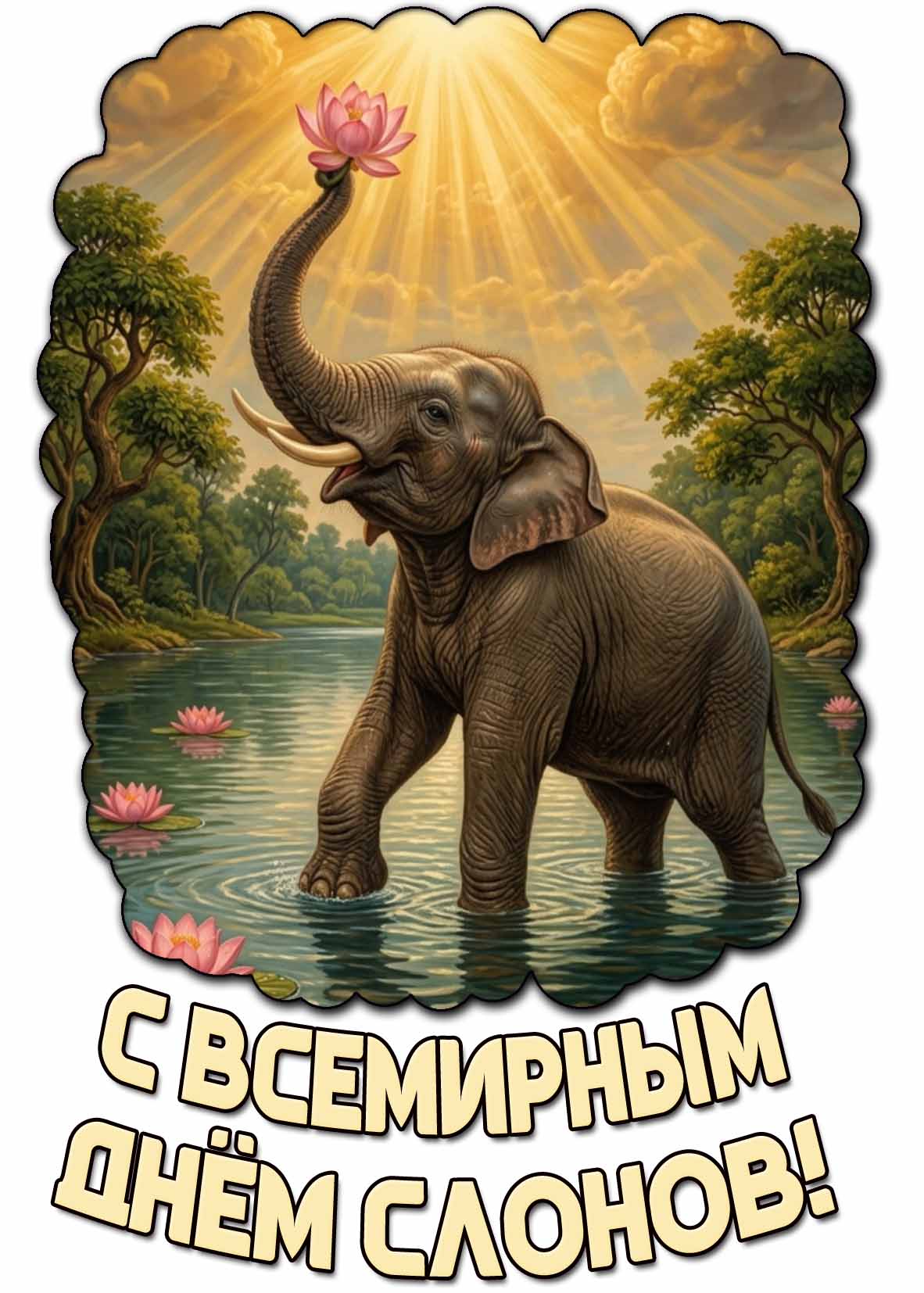 Открытка с Всемирным днём слонов