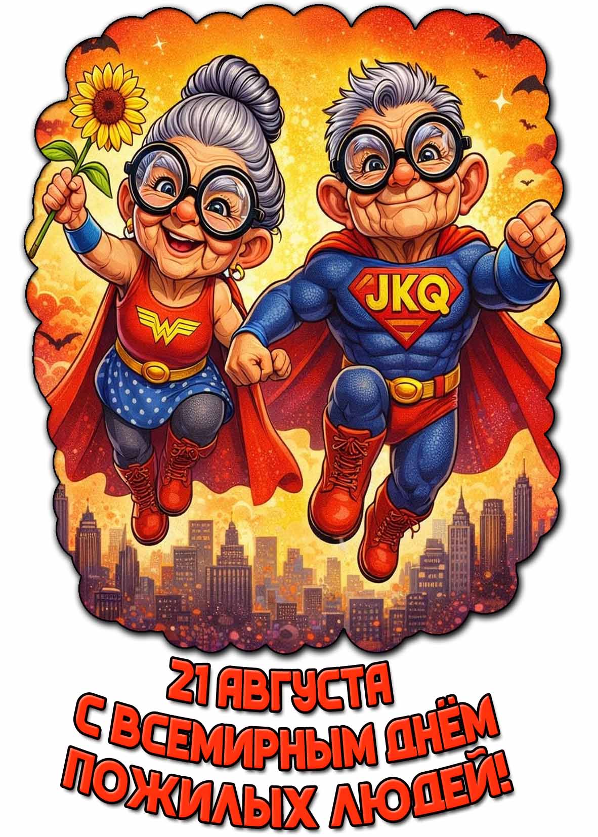 С Всемирным днём пожилых людей! - прикольная открытка на 21 августа