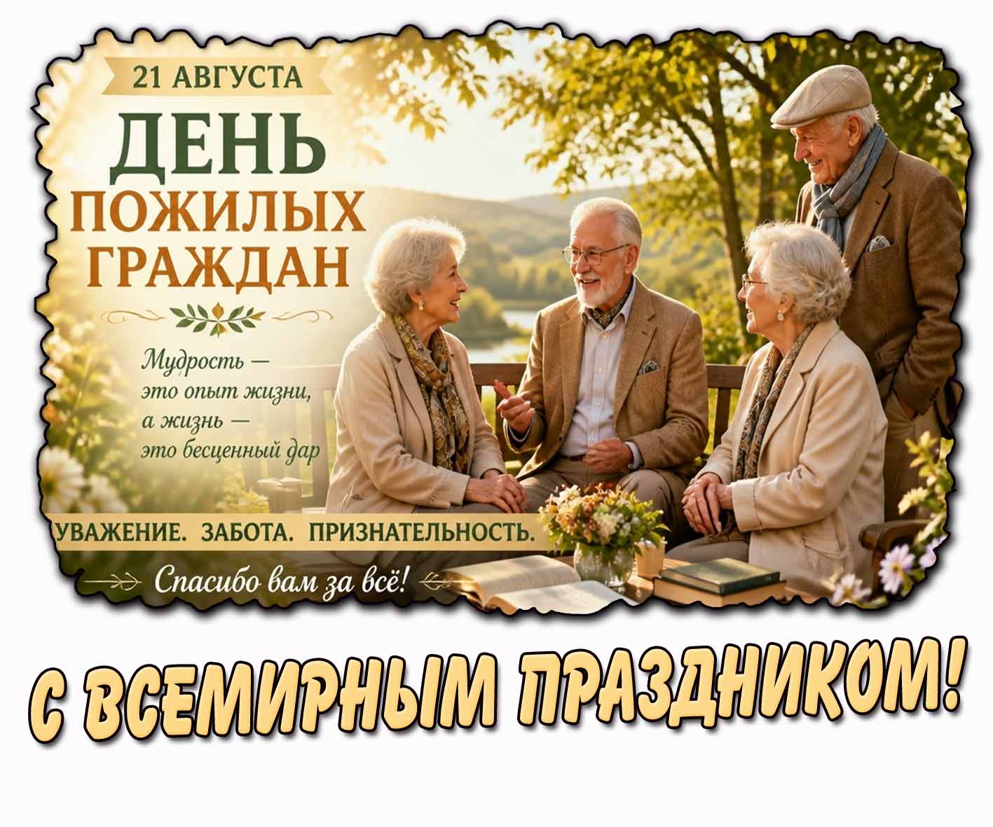 Картинка 21 августа - день пожилых граждан! Спасибо вам за всё! С Всемирным праздником!