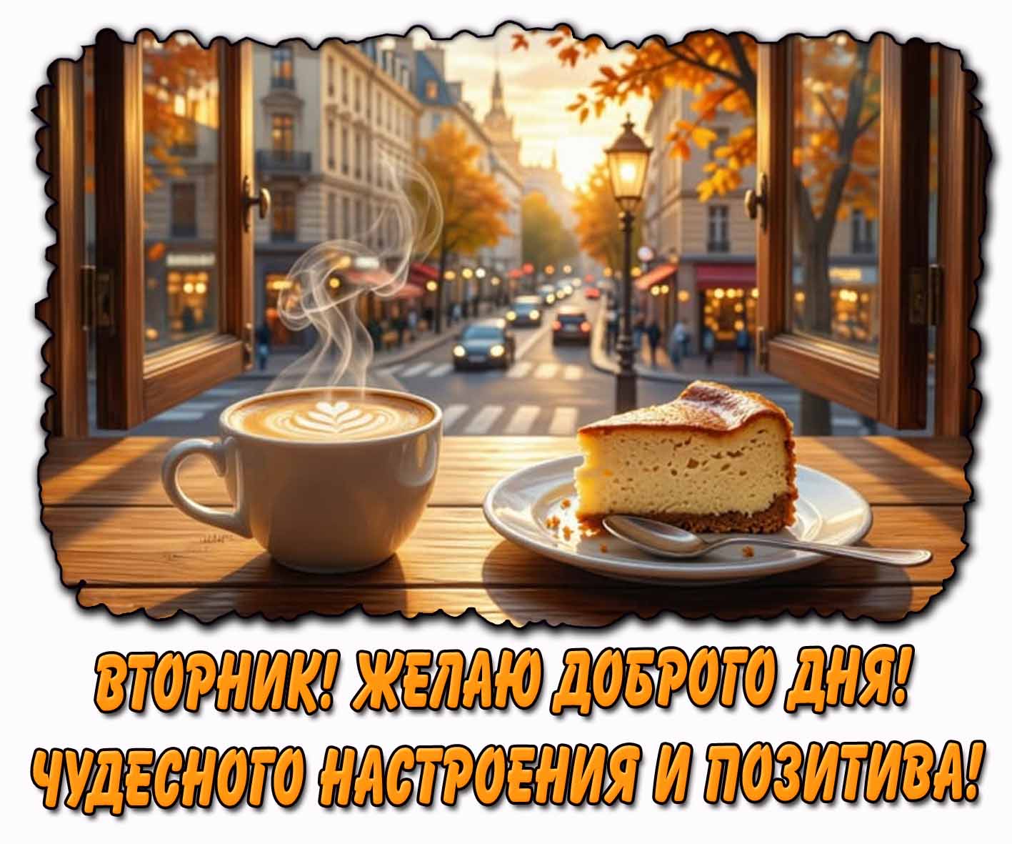 Осеняя картинка "Вторник! Желаю доброго дня! Чудесного настроения и позитива!"
