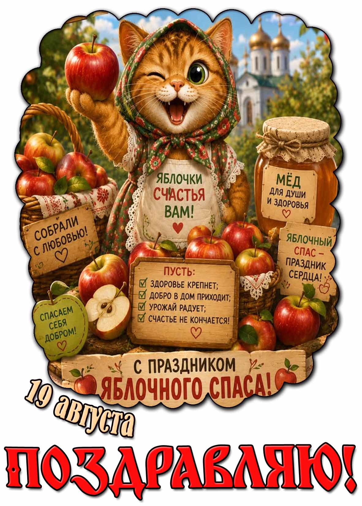 Прикольная открытка 19 августа - с праздником Яблочного Спаса! Поздравляю!