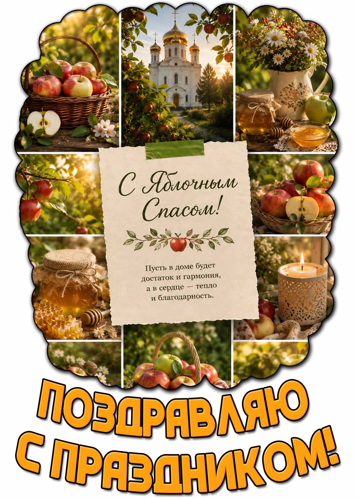 Открытка "С Яблочным Спасом! Пусть в дому будут достаток и гармония, а в сердце - тепло и благодарность! Поздравляю с праздником!"