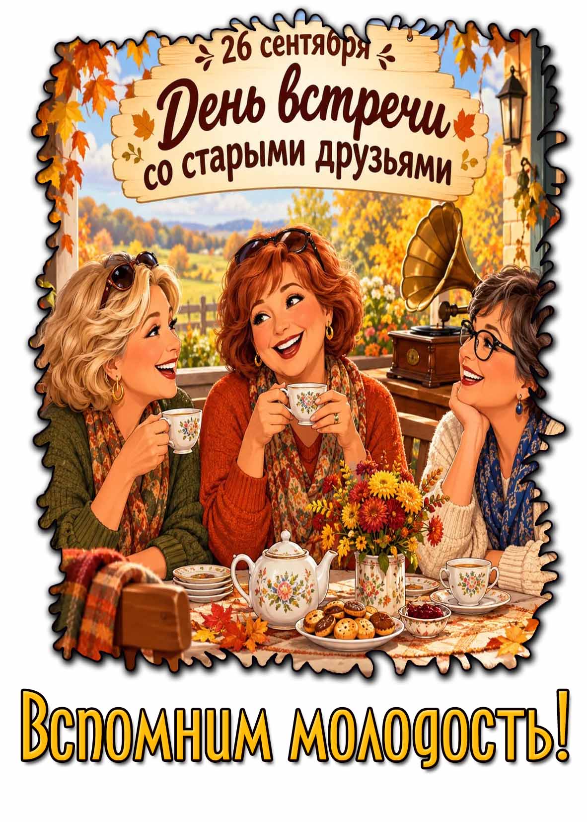 26 сентября - день встречи со старыми друзьями! Вспомним молодость! - открытка для подруг