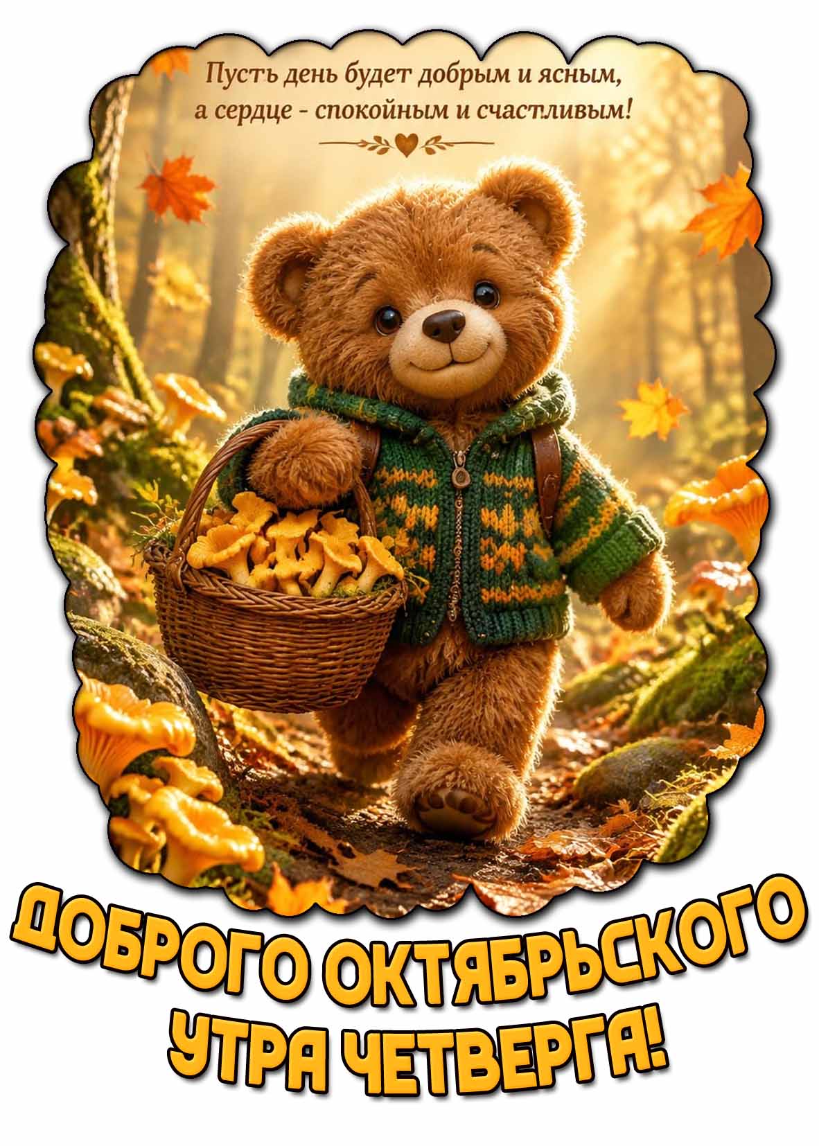 Открытка "Доброго октябрьского утра четверга! Пусть день будет добрым и ясным, а сердце - спокойным и счастливым!"
