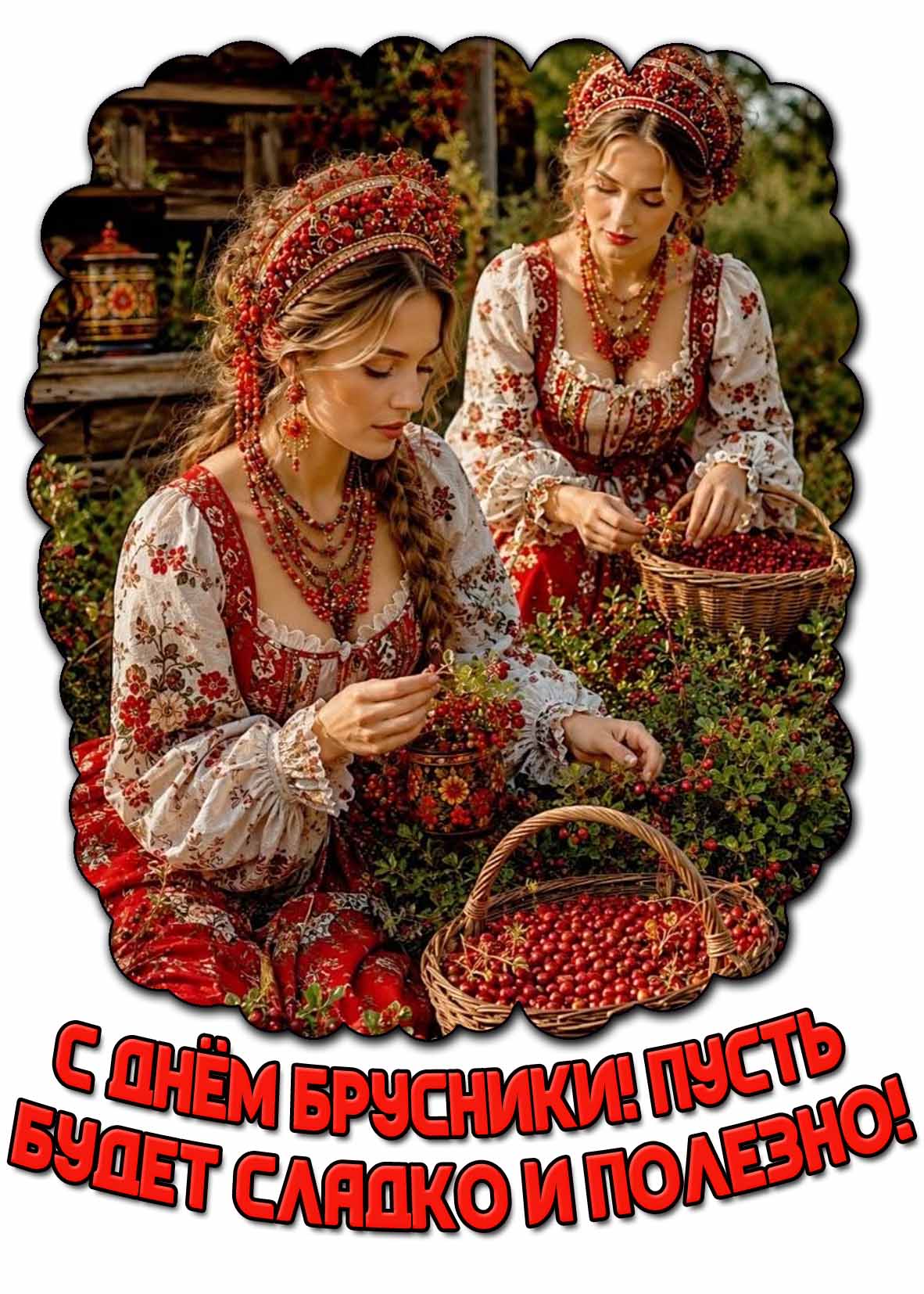 Красивая открытка "С днём брусники! Пусть будет сладко и полезно!"