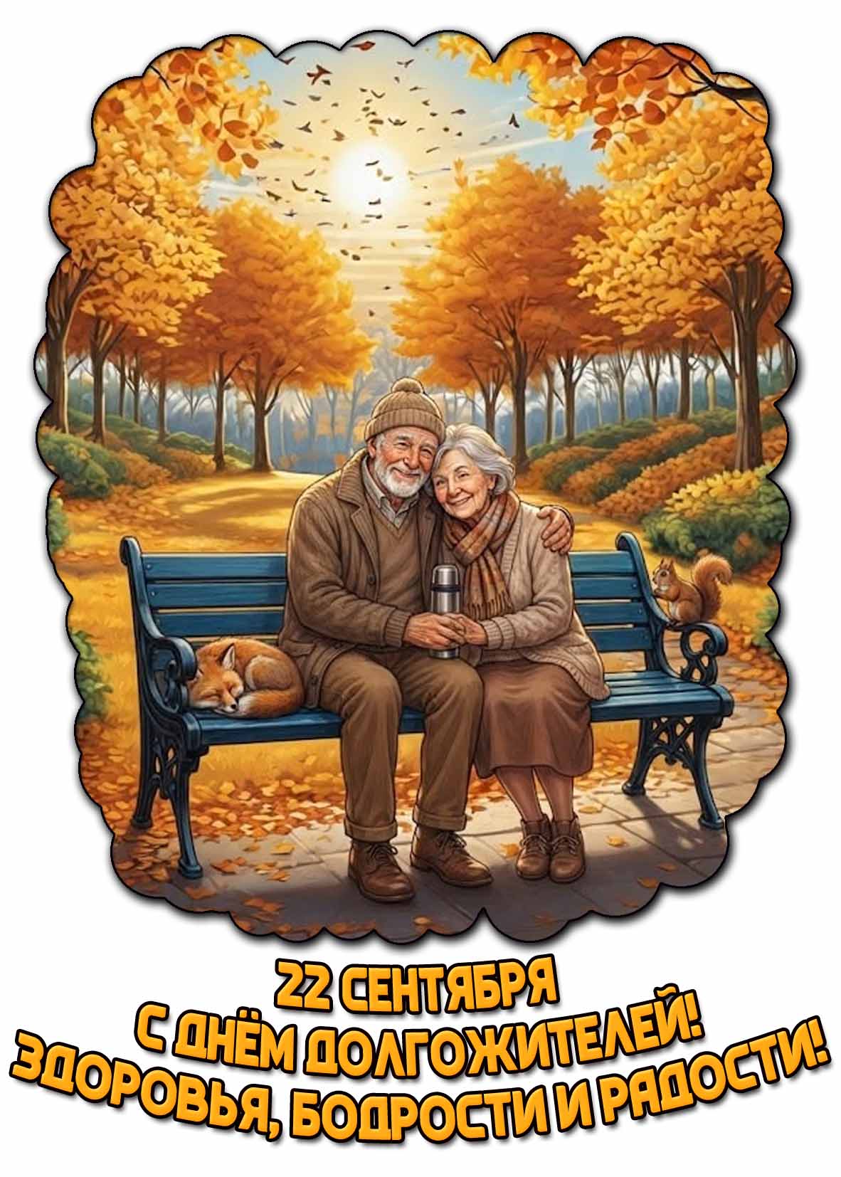 Осенняя открытка 22 сентября - с днём долгожителей! Здоровья, бодрости и радости!