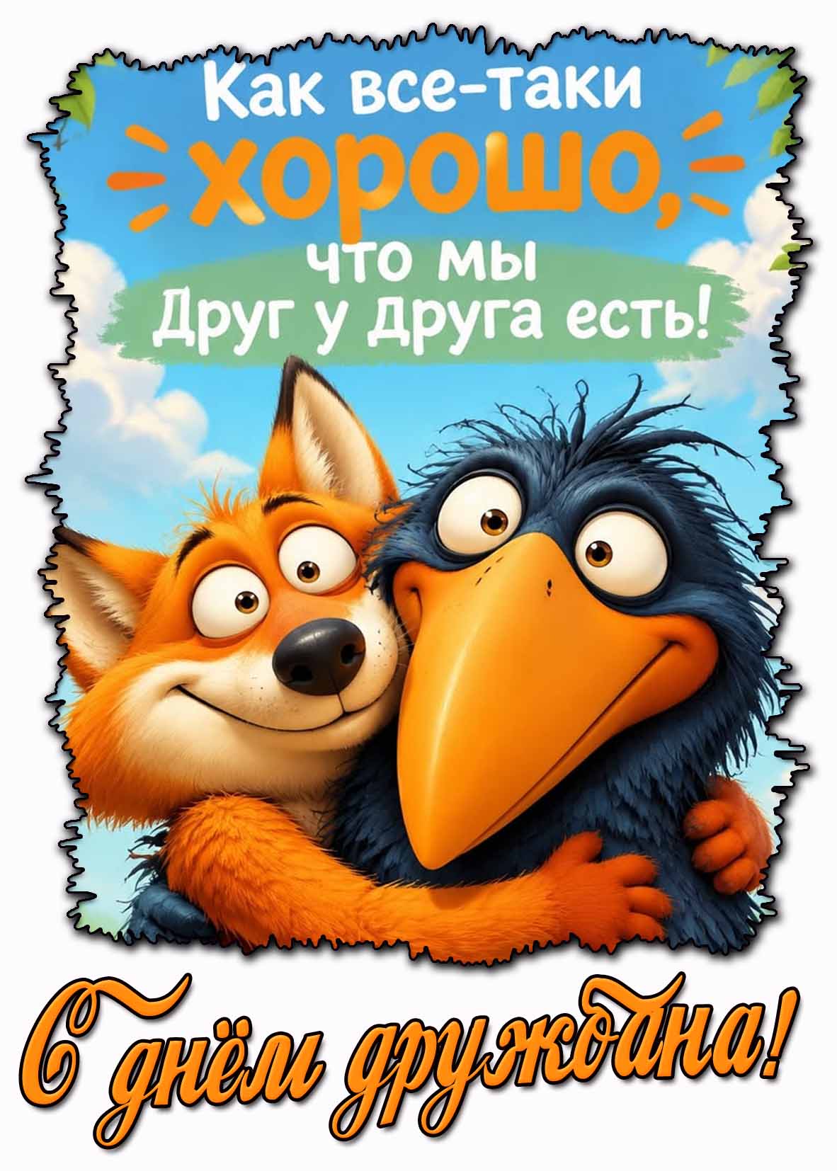 Прикольная открытка "С днём дружбана! Как всё-таки хорошо, что мы друг у друга есть!"