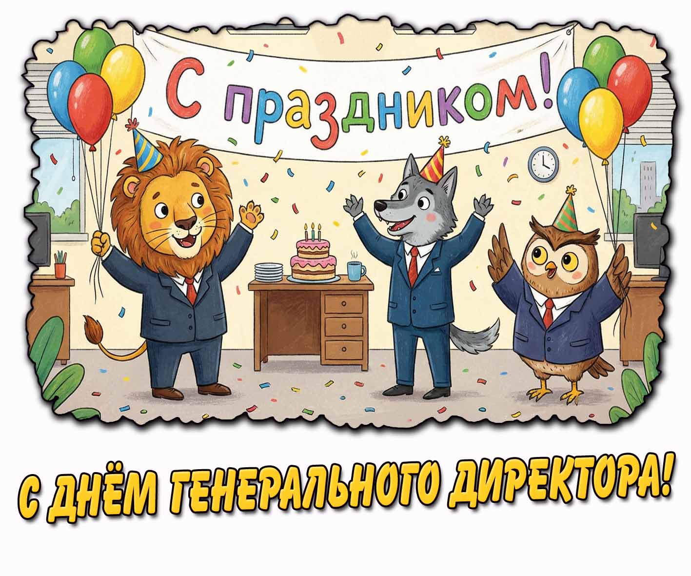 Прикольная мультяшная открытка "С днём генерального директора! С праздником!"