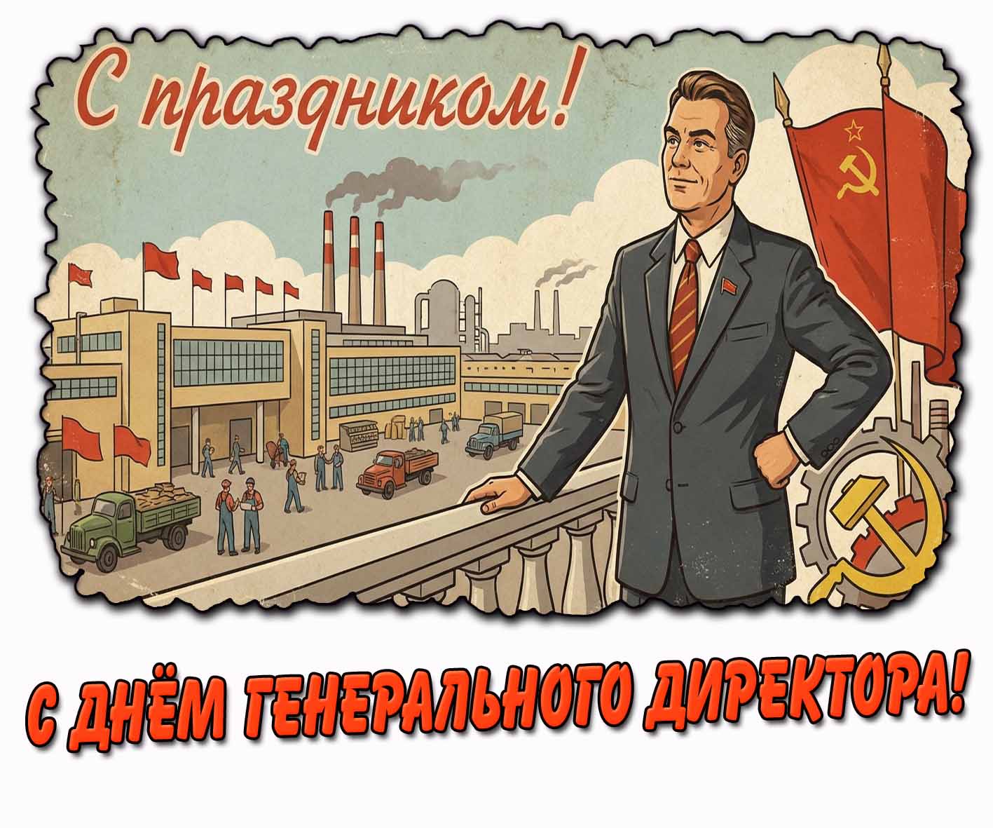 Советская открытка "С днём днём генерального директора! С праздником!"