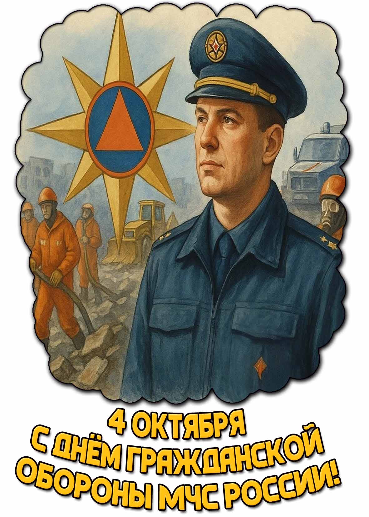 Открытка 4 октября - с днём гражданской обороны МЧС России!