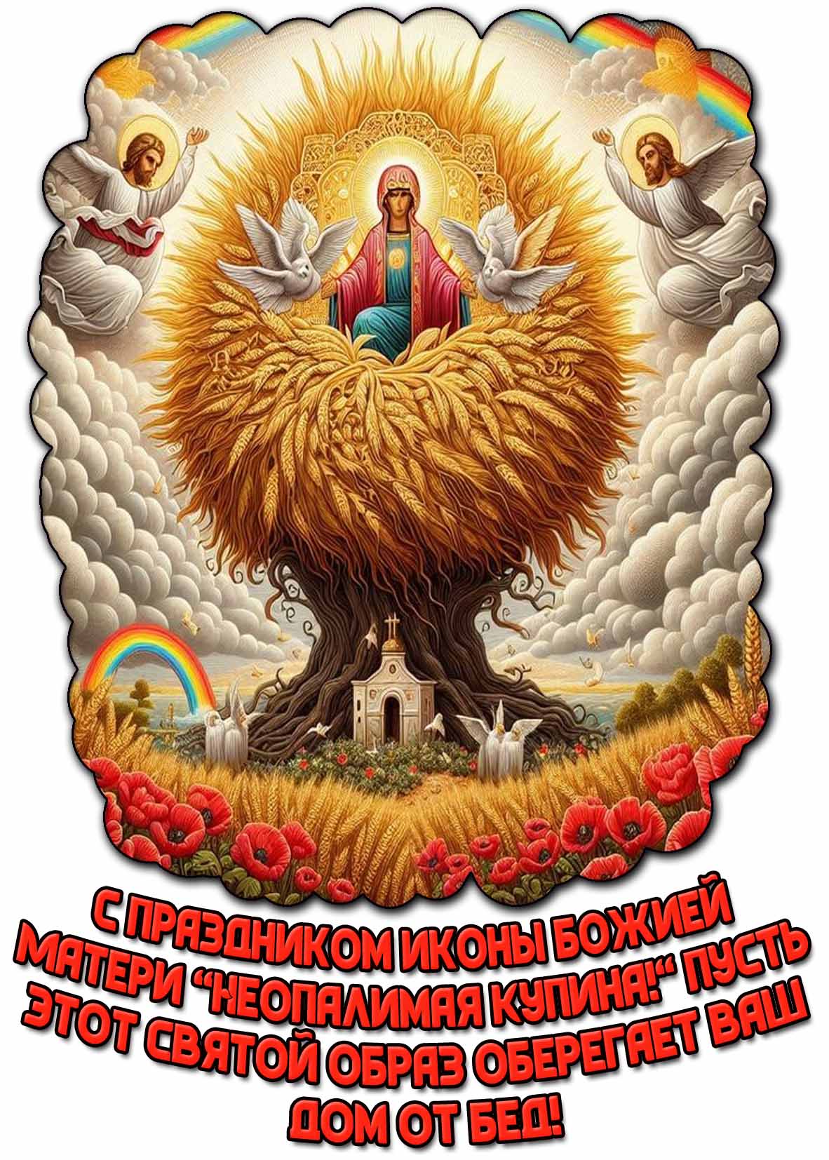 Открытка "С праздником иконы Божией Матери „Неопалимая Купина!“ Пусть этот святой образ оберегает ваш дом от бед!"