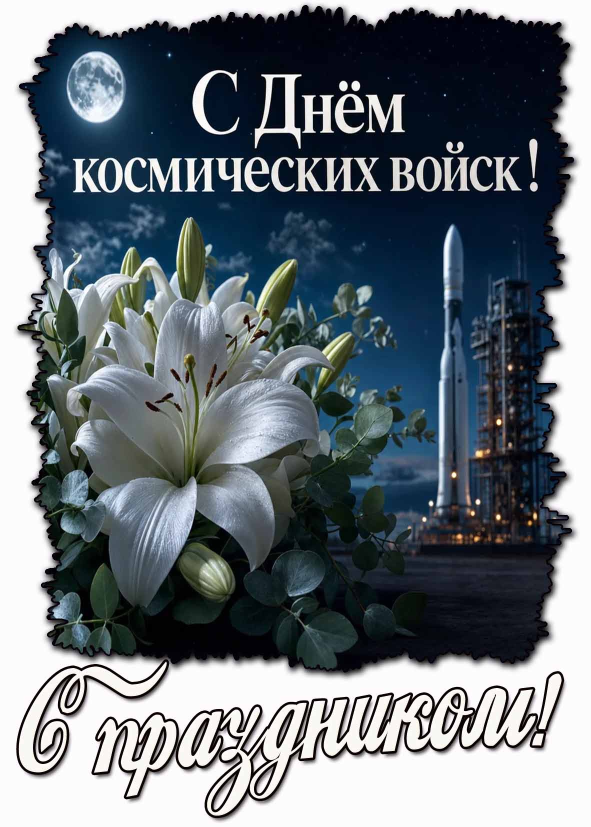 Красивая открытка "С днём Космических войск! С праздником!"